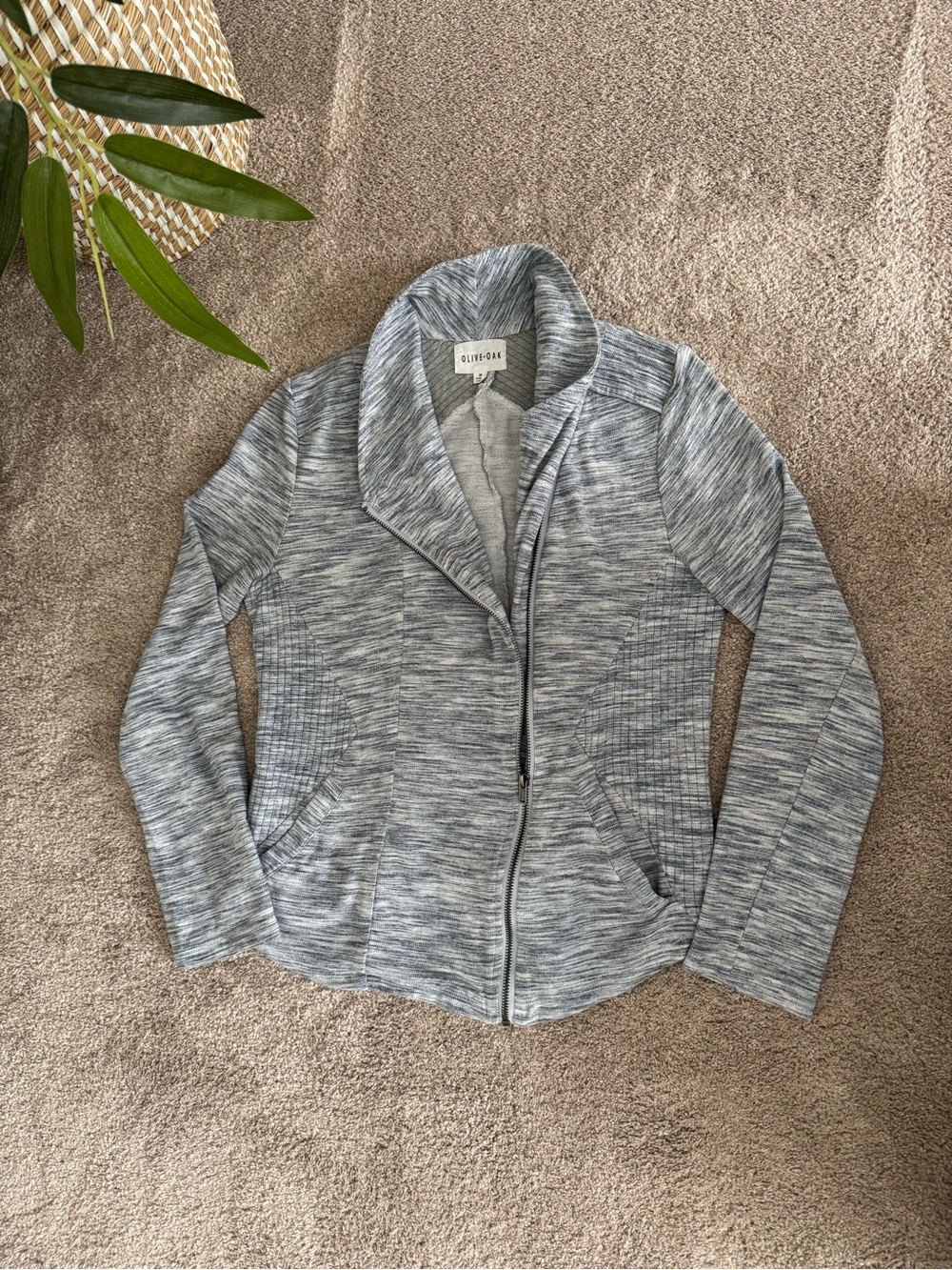 Olive & Oak Marled Light Gray Zip Jacket M